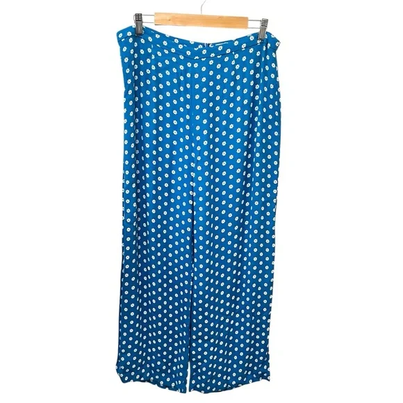Reformation River Floral Two Piece Crop Top Pant Set Blue White Size 12